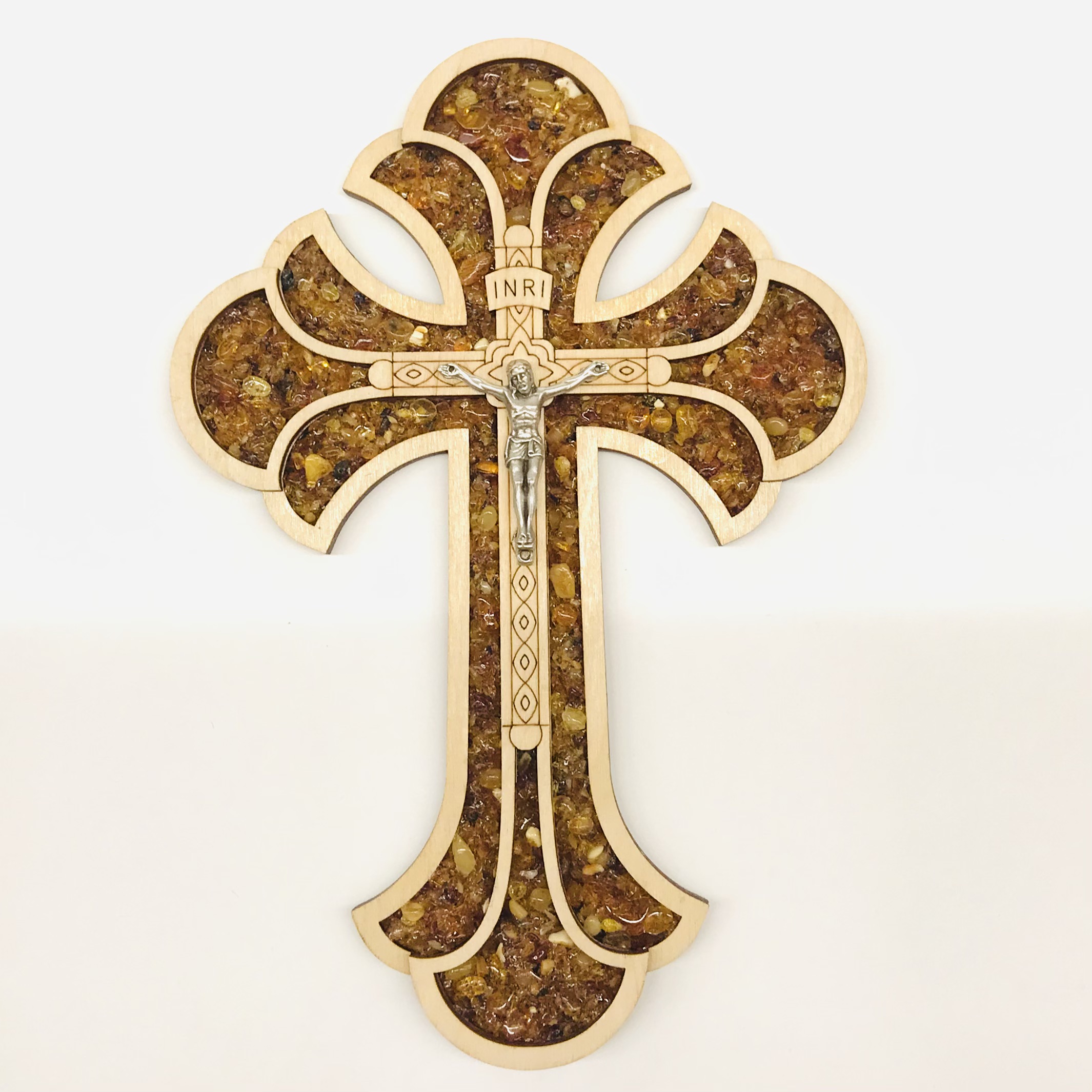Крест подвесной с янтарем