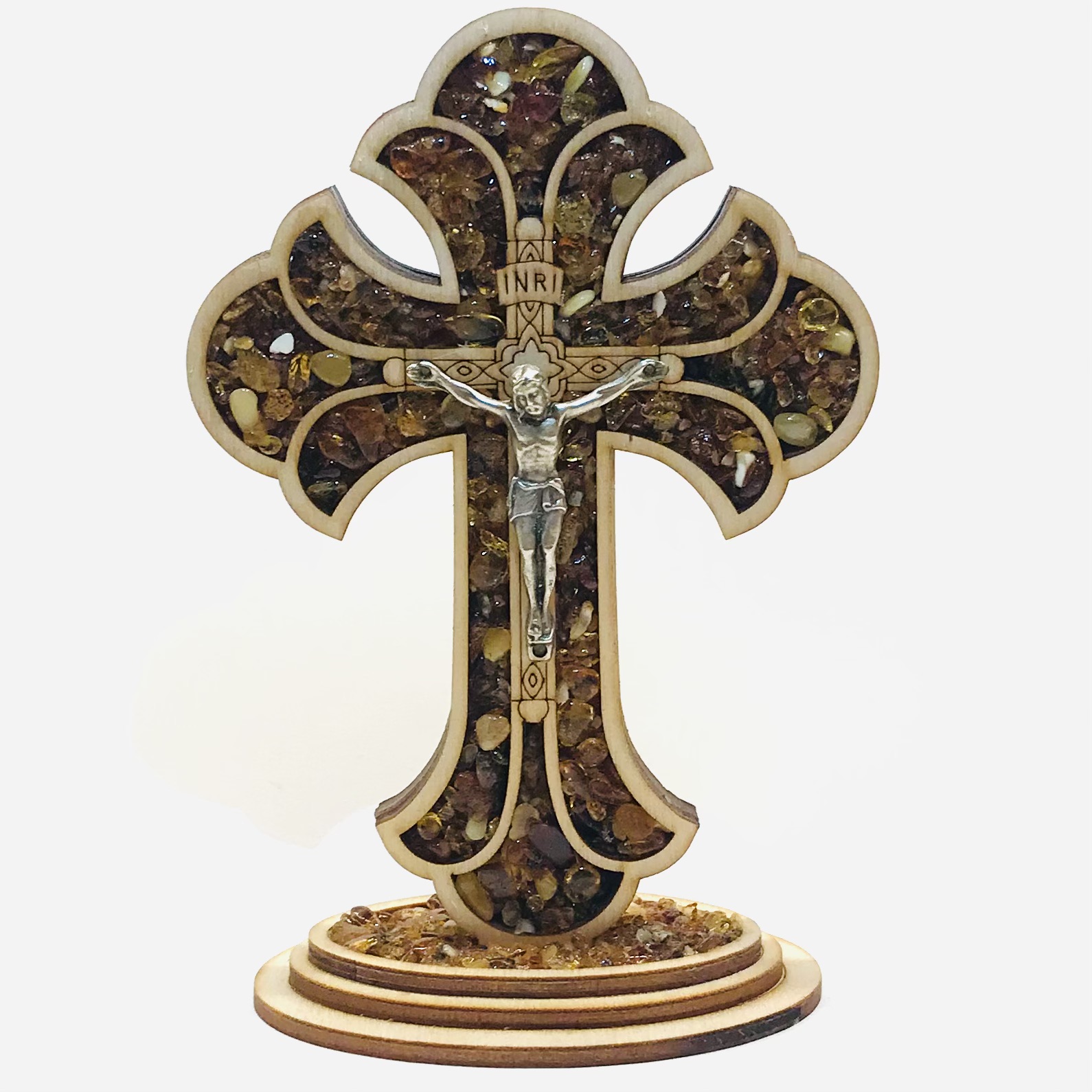 Крест настольный с янтарем