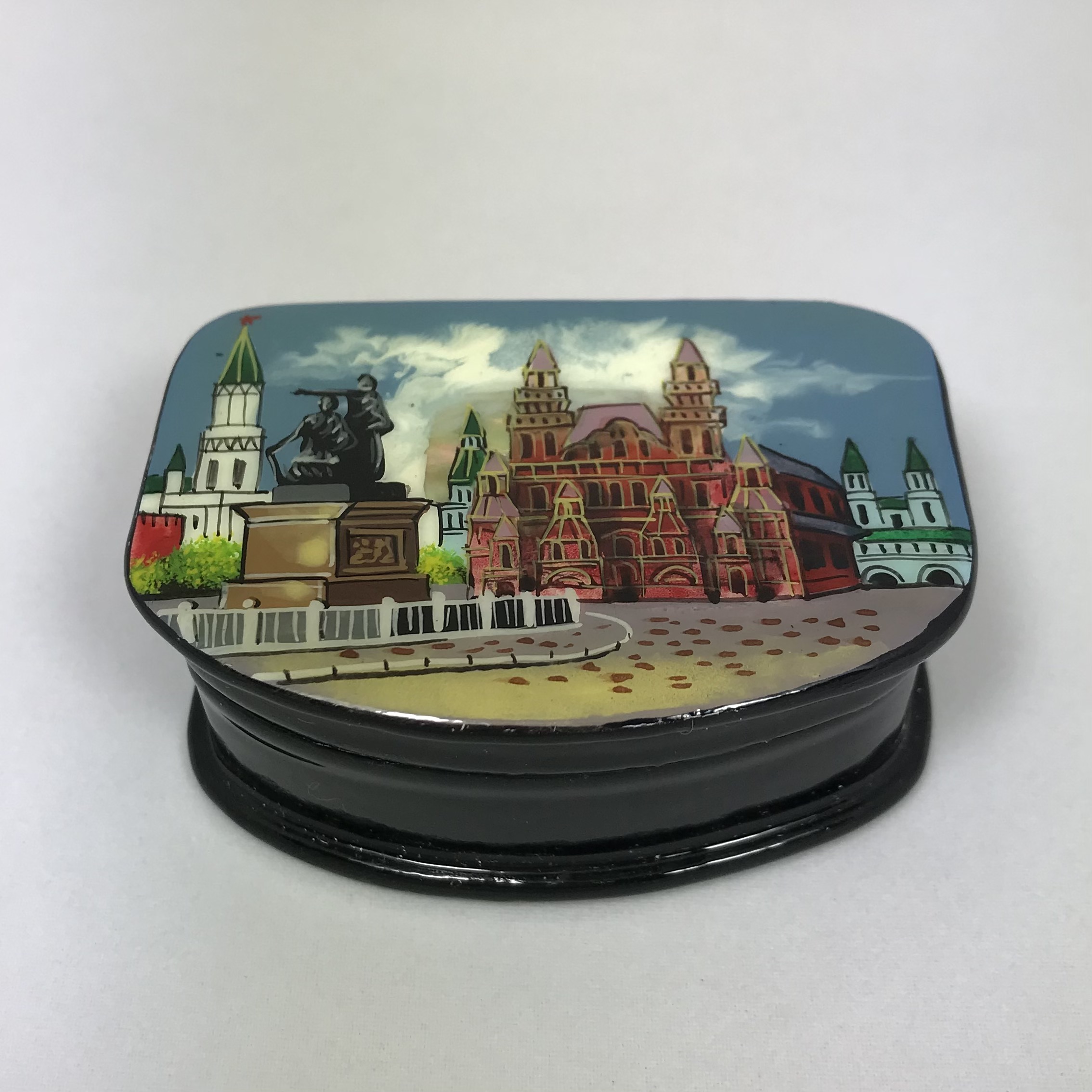 Лаковая миниатюра Федоскино, шкатулка "Москва" 60х40х25 мм