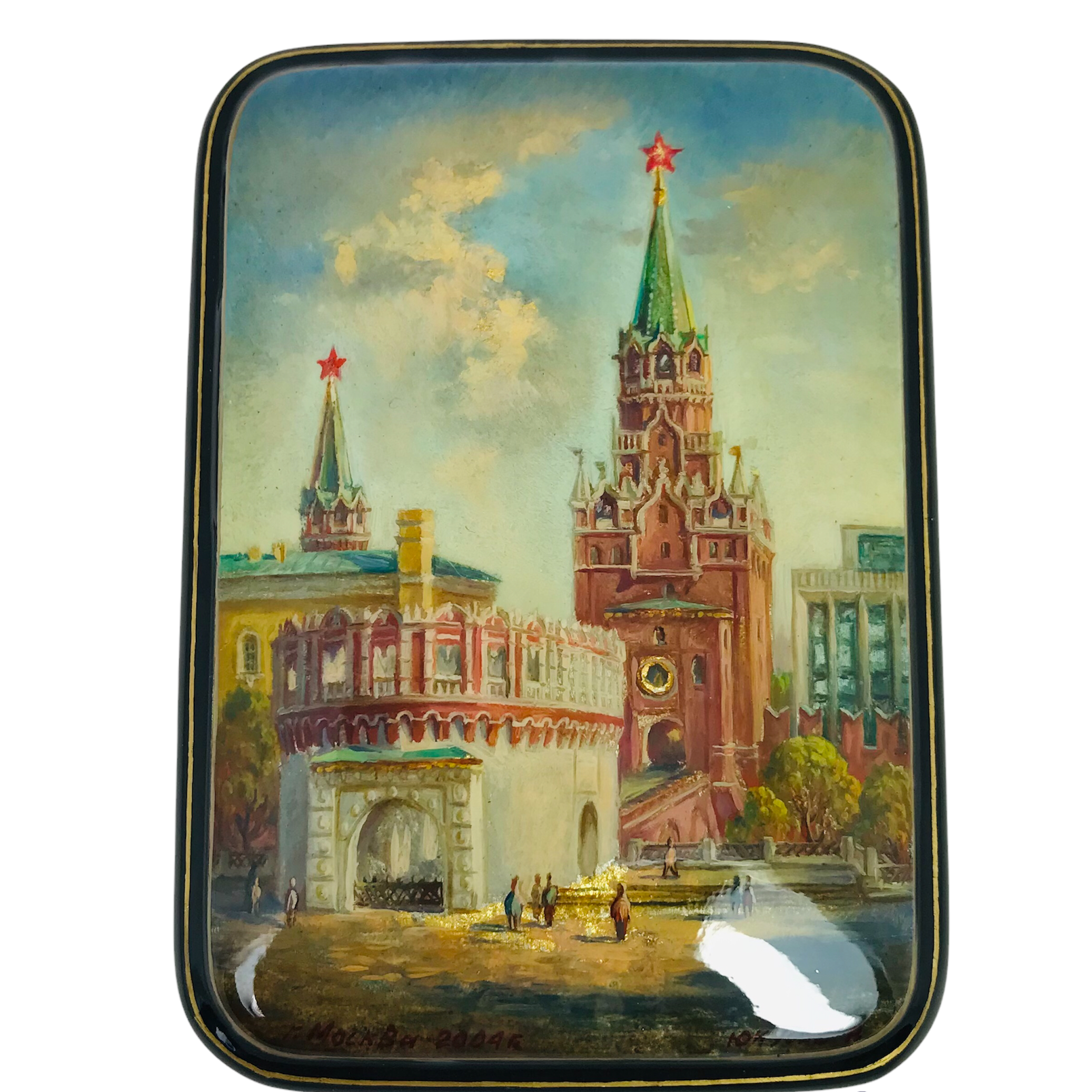 Лаковая миниатюра Федоскино, шкатулка "Москва" 85х60х20 мм