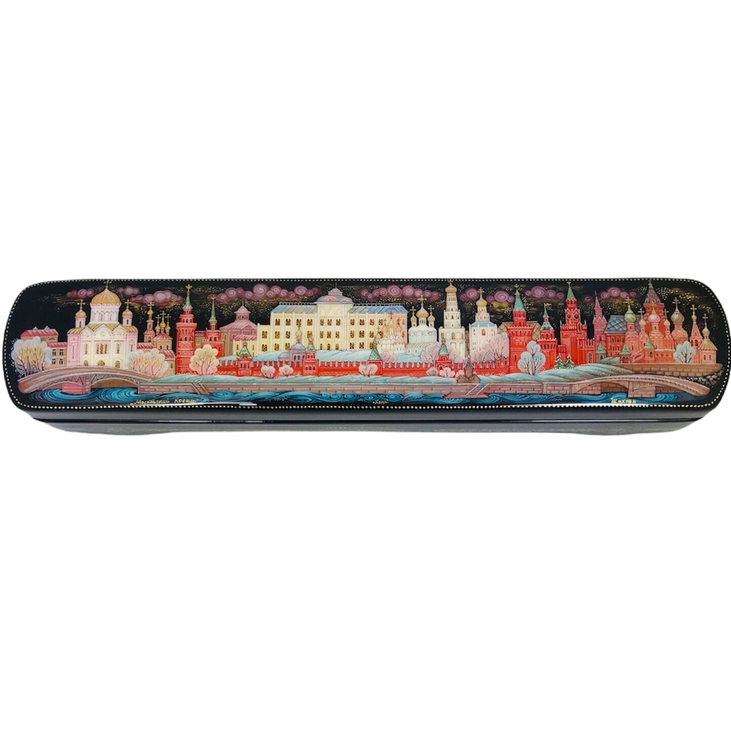 Лаковая миниатюра Холуй, шкатулка "Московский Кремль" 180х35х35 мм
