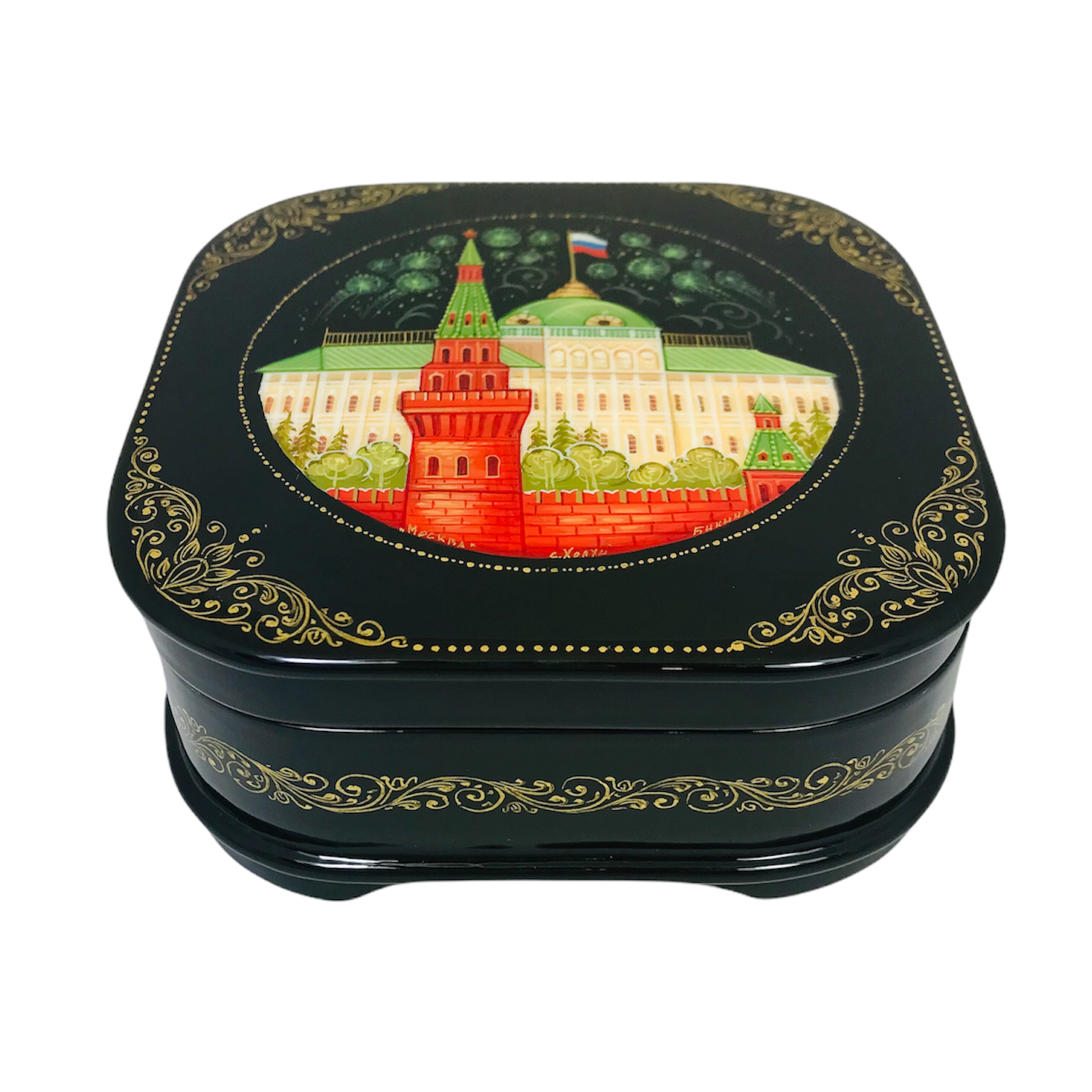 Лаковая миниатюра Холуй, шкатулка "Москва" 105х105х45 мм