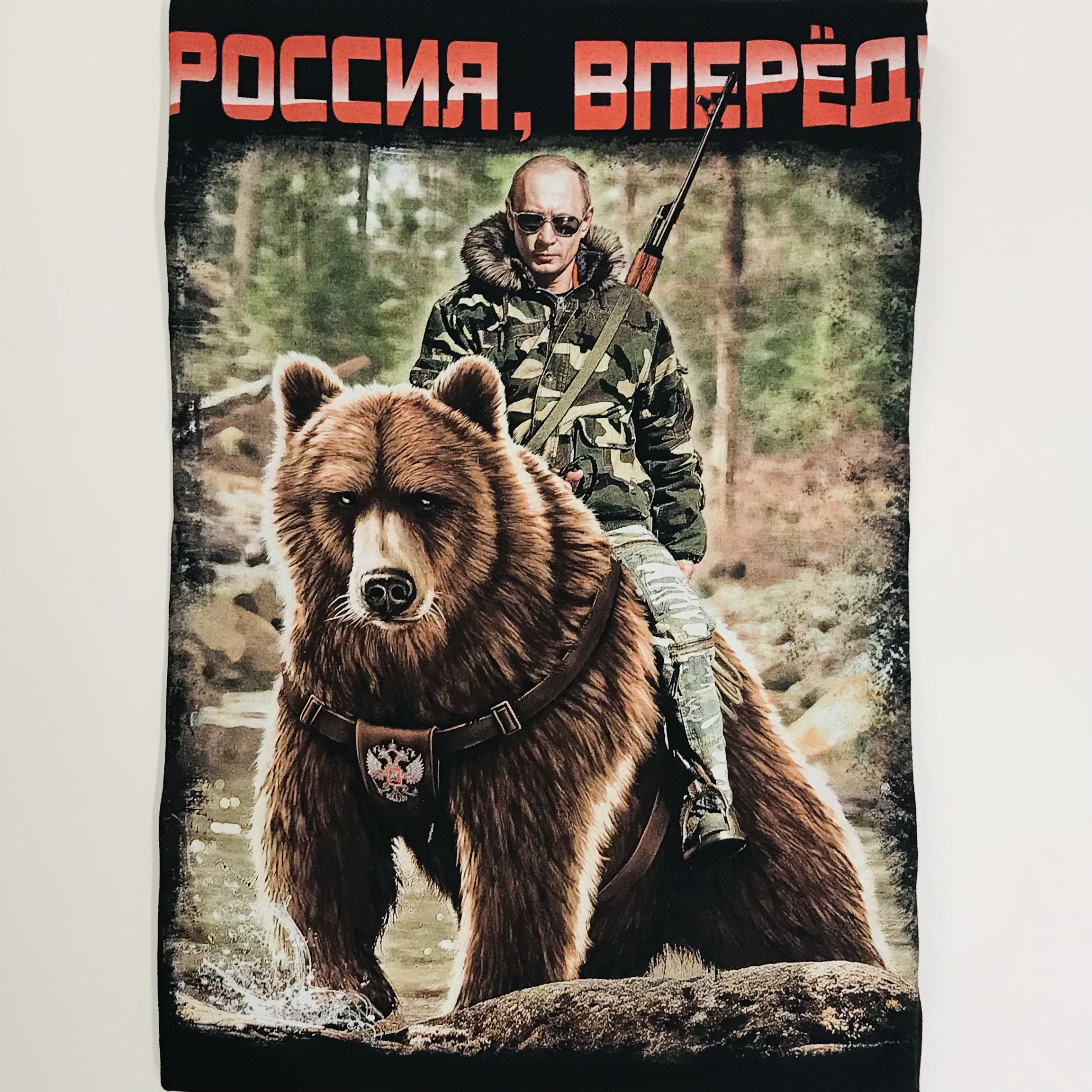 Футболка сувенирная Путин на медведе "Россия вперед!"