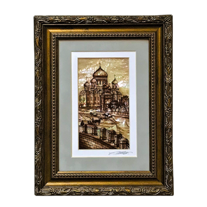 Картина на перламутре "Старая Москва Храм Христа Спасителя" 265х205 мм