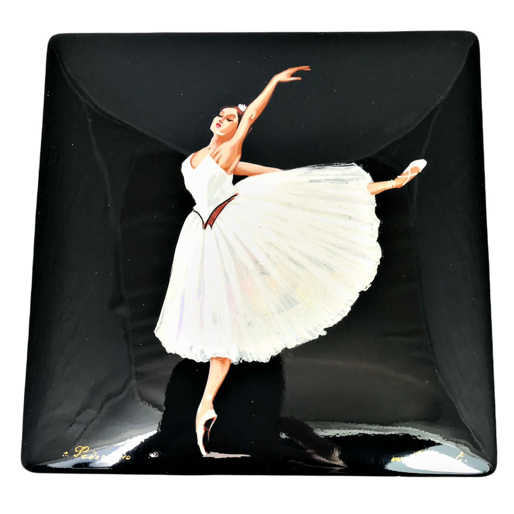 Лаковая миниатюра Федоскино, шкатулка "Балерина" 155х155х40 мм